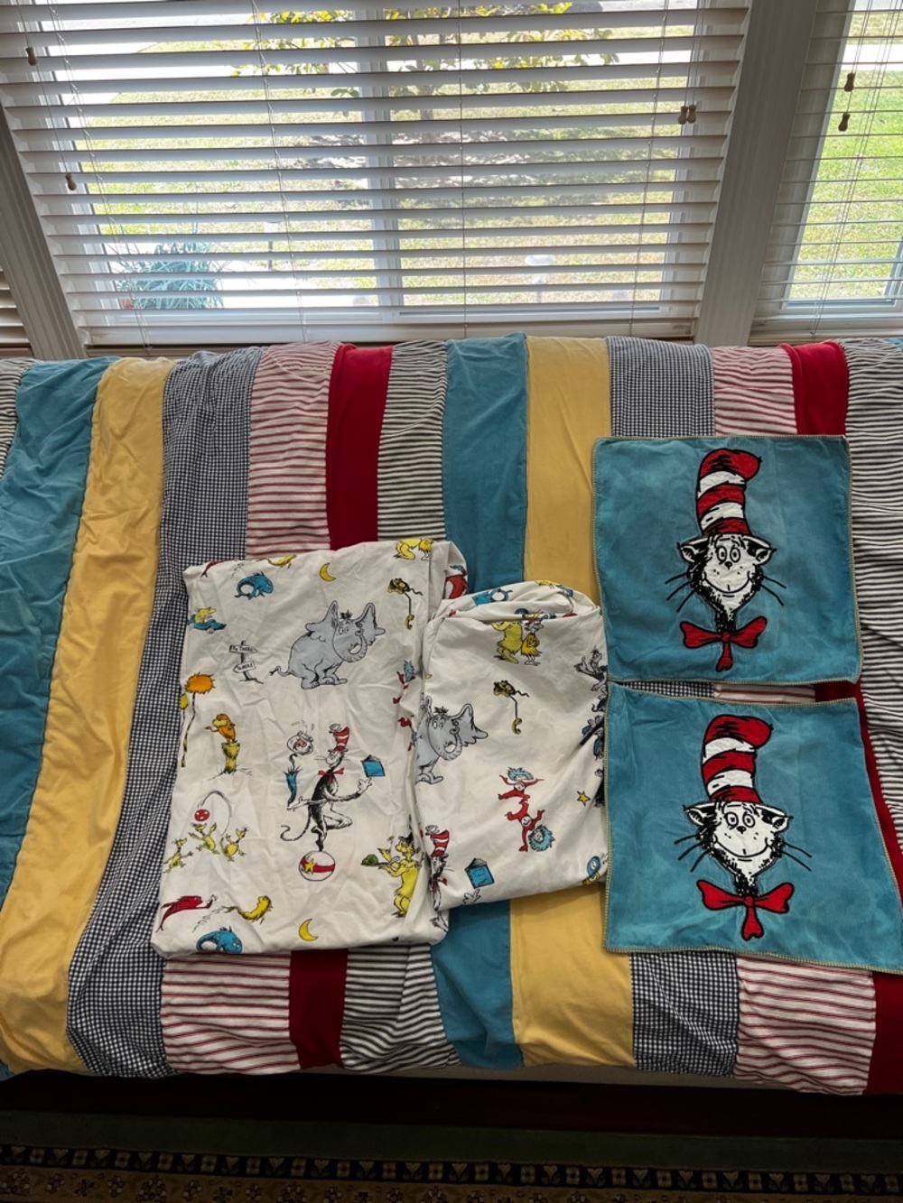 Pottery Barn Kids & Dr. Seuss 5 PCs. Set Bending Comforter Sheets Shams Sz Twin